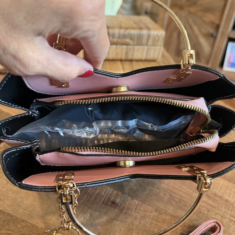 NEW ZZMY Pastel Colorblock Satchel Handbag Pink & Blue with Matching Wallet Set - Picture 6 of 9